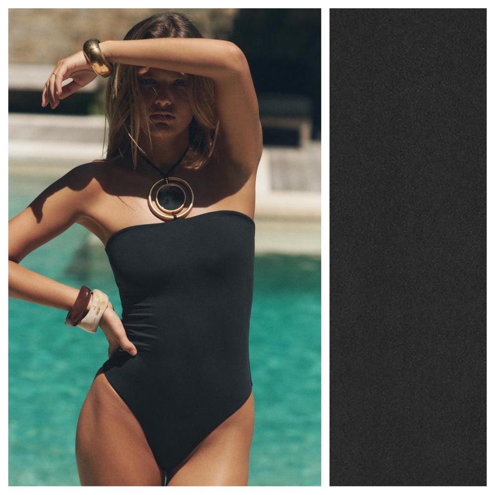 Zara Black Strapless One-Piece Swimsuit